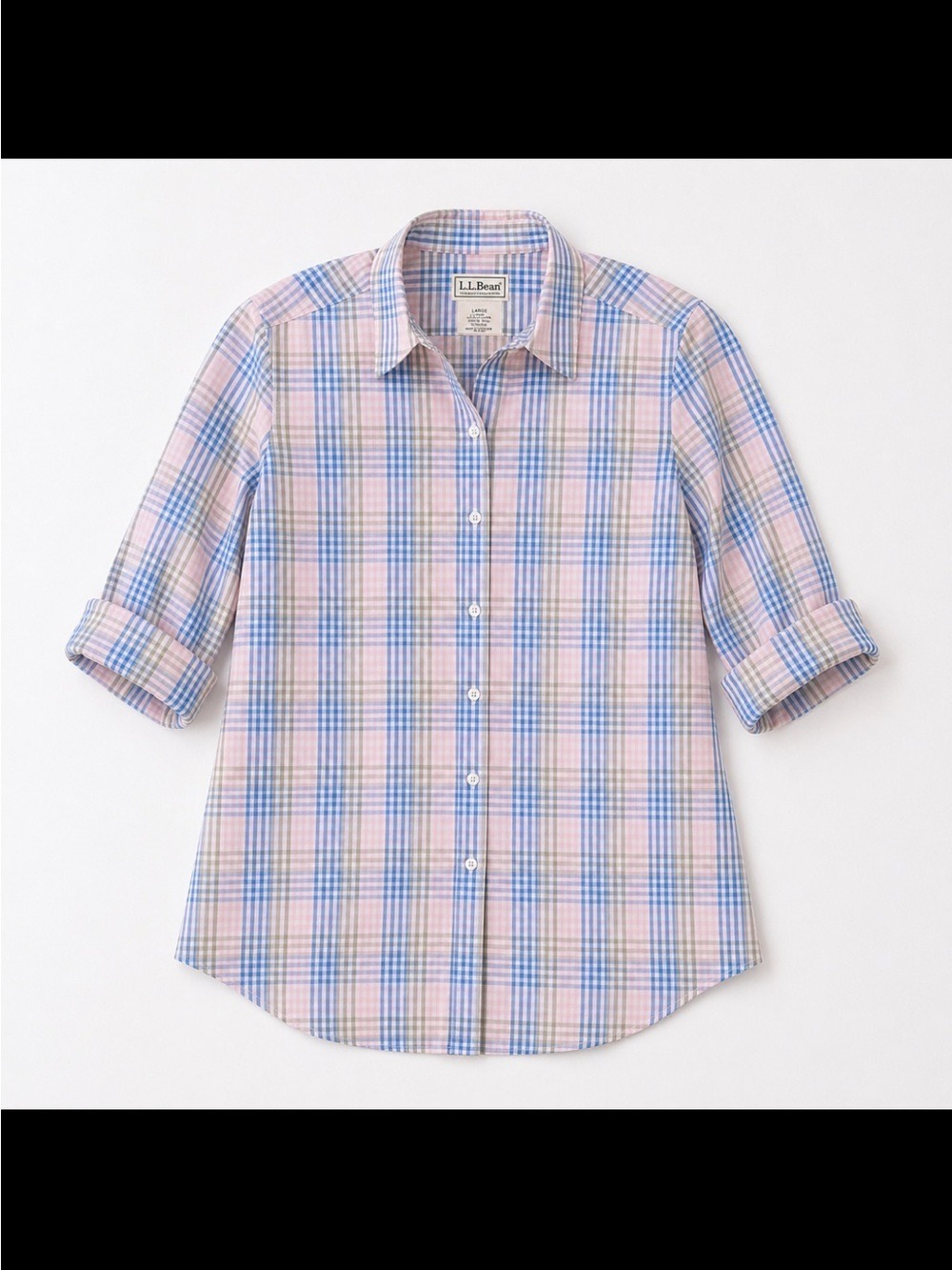 L.L.Bean Pastel Pink and Blue Plaid Button-Down Shirt Size Large